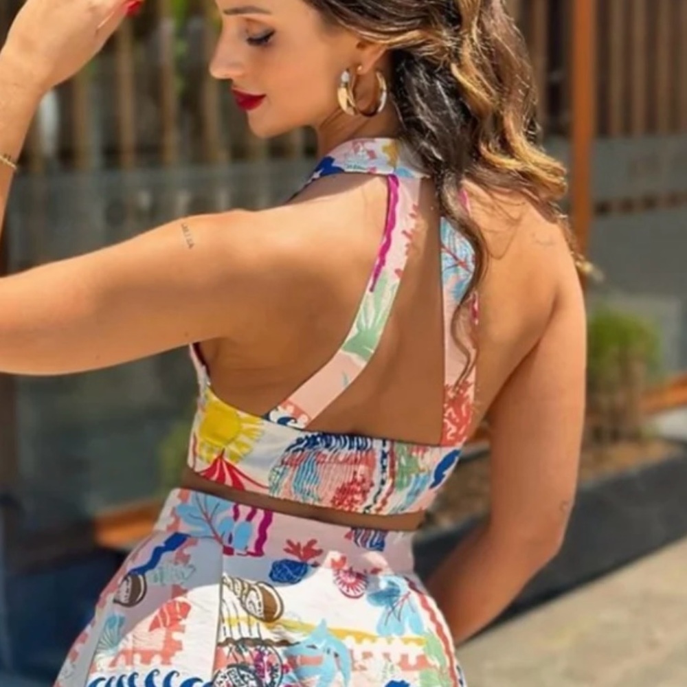 Zara Multicolor patchwork bustier style Top S - Picture 8 of 13
